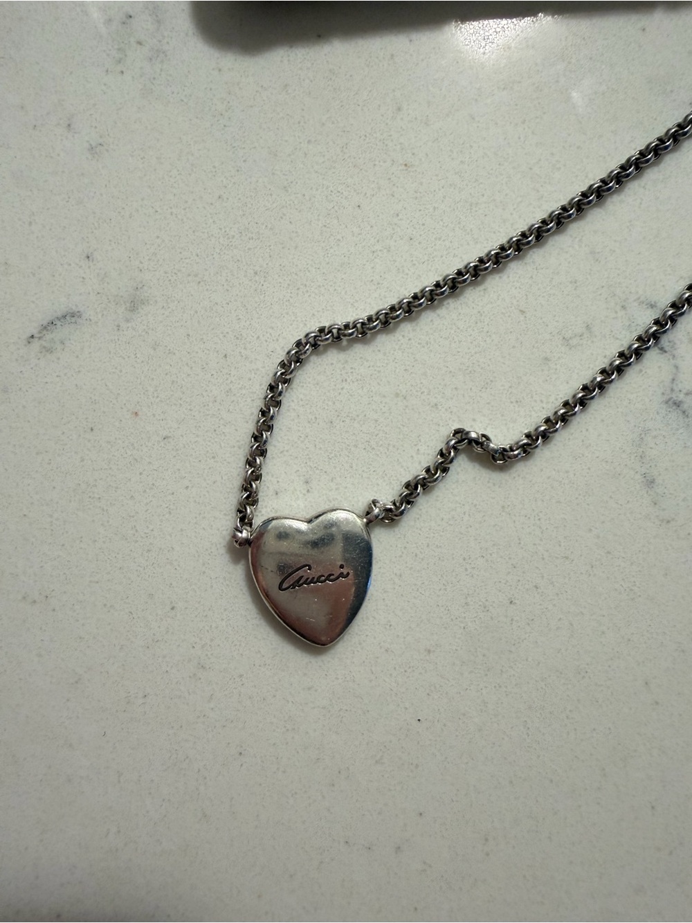 Gucci Silver Heart Logo Pendant Necklace - Silver